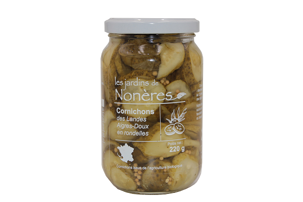 Les Jardins de Nonères- Cornichons BIO des Landes Aigre Doux en Rondelles- 220g