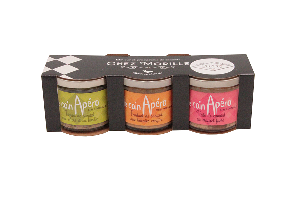 Coffret Apéritif:  Assortiment de 3 tartinables de canard "Coin Apéro 3*90g" (choix 2)