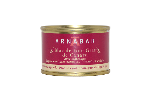 ARNABAR-Bloc de foie gras de canard avec morceaux au piment d'Espelette 65GR
