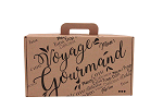 Petite Valisette Kraft carton décorée "Voyage Gourmand" avec poignée (33 x 18.5 x 9.5cm)